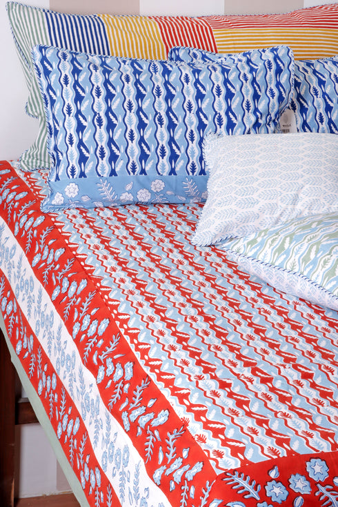 20s Cotton Cushion Cover in Block Print with Piping